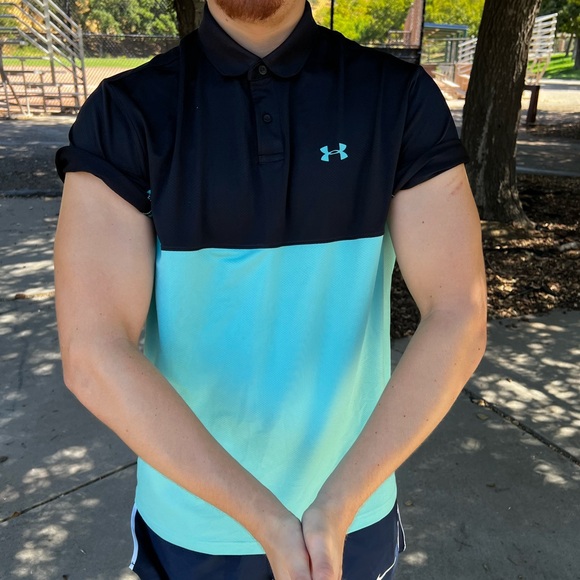 UNDER ARMOUR MEN PERFORMANCE COLORBLOCK POLO SHIRT TENNIS UNIFORM TIFFANY BLUE L - Picture 6 of 16